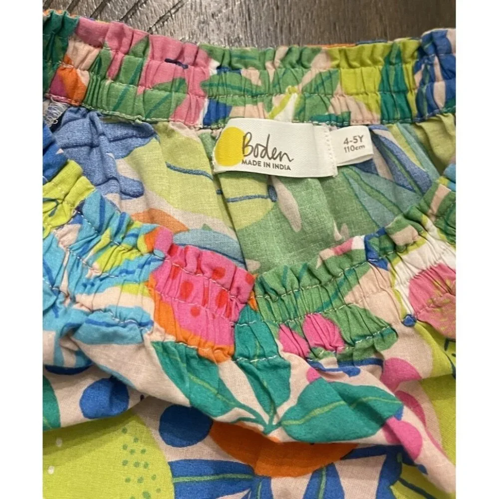 Boden Smocked Tropical Fruit Printed Kaftan Dress Size 4/5 Spring Easter